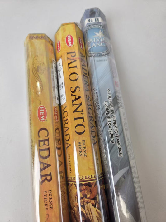 最強CP值組合線香>>消磁清潔系列<< 鼠尾草+聖木+雪松  White Sage Palo Santo Cedar